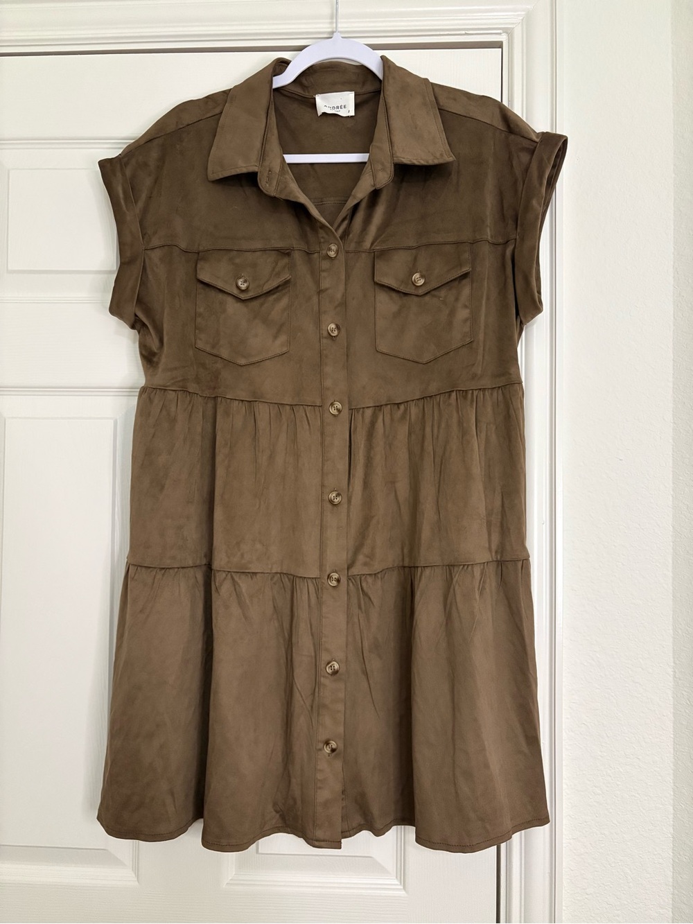 Andree by Unit Faux Suede Tiered Button Front Dress